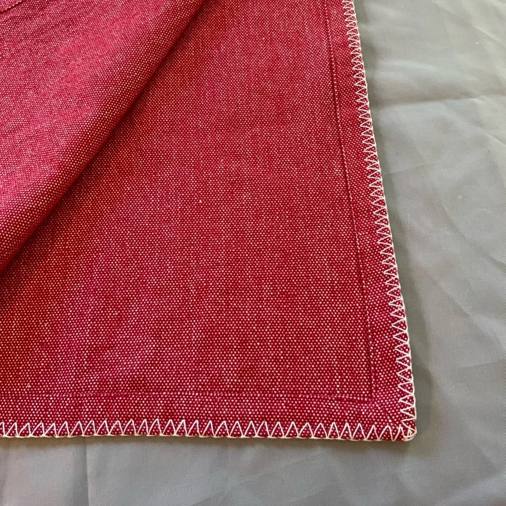 Red Table Runner with White Stitching 70in x 16in